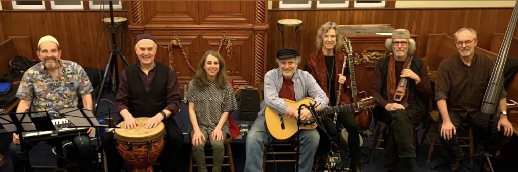 Chanting & Chocolate band with their instruments at Or Shalom in Vancouver